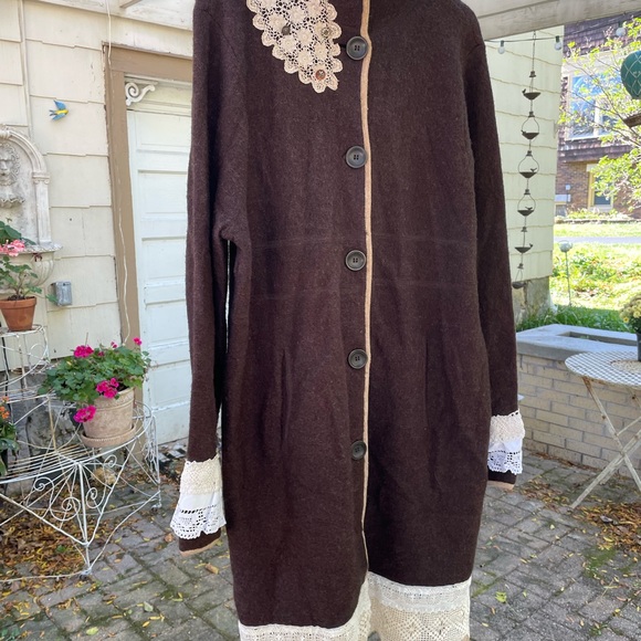 Handmade artsy boho sweater coat and embroidered cottagecore farm topper - Picture 3 of 11